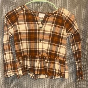 The Children's Place Brown and White Button Down Shirt with Plaid Pattern